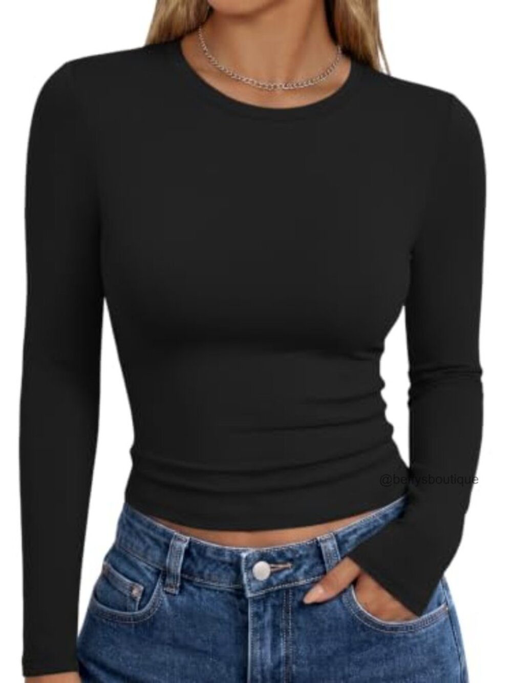 Long Sleeve Slim Fit Crew Neck Crop Top Y2K Fall Basic Tee
